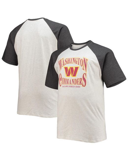 Fanatics Heathered Charcoal Washington Commanders Big and Tall Wordmark Raglan T-shirt
