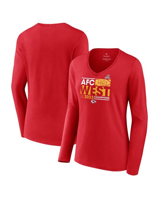Fanatics Kansas City Chiefs 2023 Afc West Division Champions Conquer Long Sleeve V-Neck T-shirt