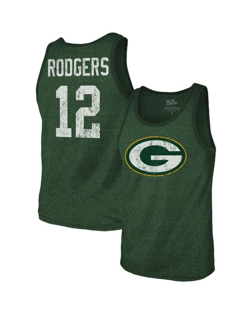 Majestic Threads Aaron Rodgers Bay Packers Name Number Tri-Blend Tank Top