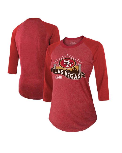 Majestic Threads San Francisco 49ers Super Bowl Lviii Vegas Raglan 3/4-Sleeve Tri-Blend T-shirt