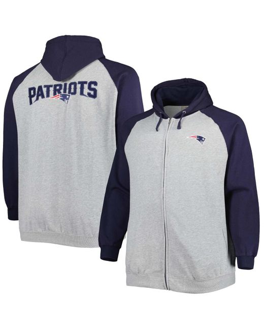 Profile New England Patriots Big and Tall Fleece Raglan Full-Zip Hoodie Jacket