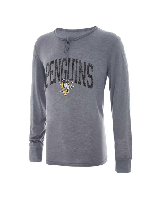 Concepts Sport Distressed Pittsburgh Penguins Takeaway Henley Long Sleeve T-shirt