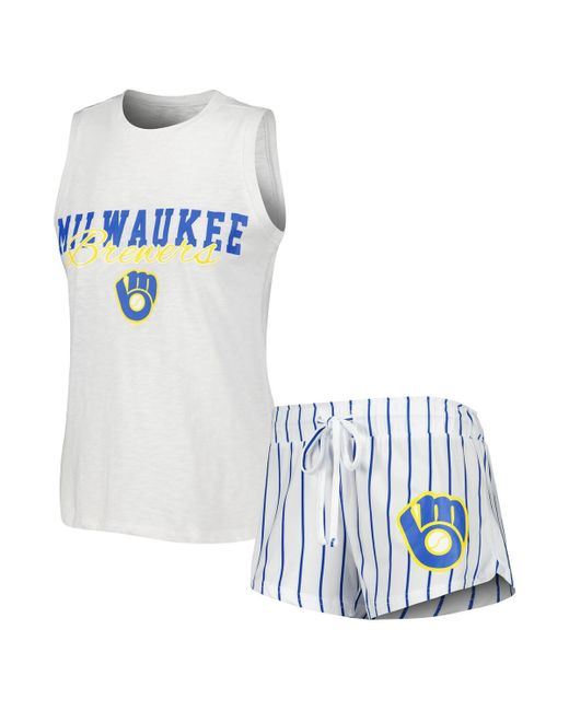 Concepts Sport Milwaukee Brewers Reel Pinstripe Tank Top and Shorts Sleep Set