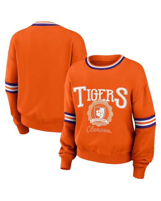 Wear By Erin Andrews Distressed Clemson Tigers Vintage-Like Pullover Sweatshirt