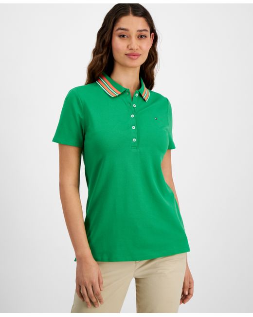 Tommy Hilfiger Stripe-Collar Shirt-Sleeve Polo Shirt