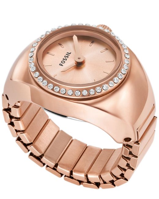 Fossil Watch Ring Two-Hand Rose Gold-Tone Stainless Steel 15mm