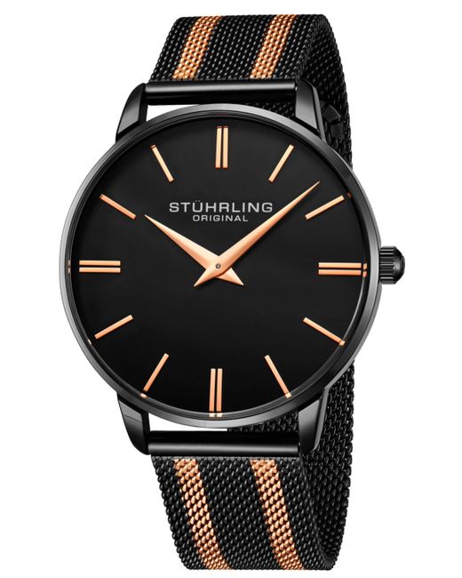 Stuhrling Black Gold Tone Stainless Steel Bracelet Watch 42mm