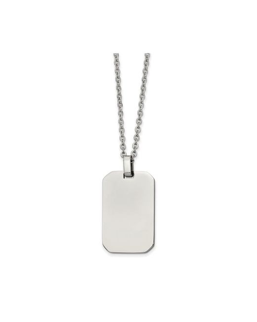 Chisel Polished Rectangle Dog Tag on a Cable Chain Necklace