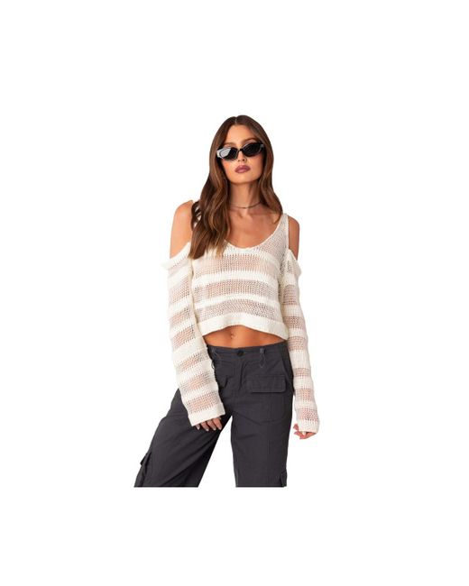 Edikted Open Knit Texture Sweater With Shoulder Cutouts
