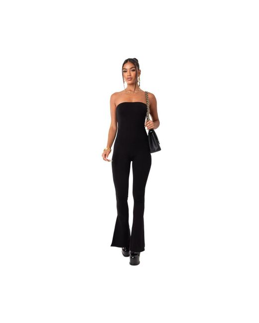 Edikted Strapless Flared Jumpsuit With Slits