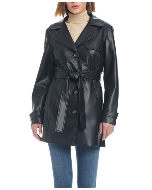 Sanctuary Faux Leather Single-Breasted Fitted Trench Coat