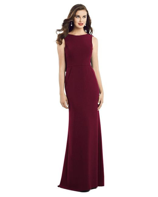 Dessy Collection Draped Backless Crepe Dress with Pockets