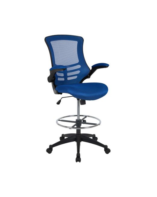 Emma+oliver Mid-Back Mesh Ergonomic Drafting Chair With Foot Ring And Flip-Up Arms