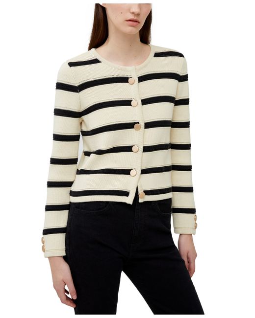 French Connection Marloe Striped Button Front Cardigan Black