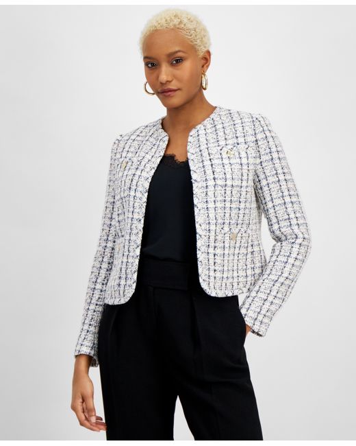 Bar III Tweed Cropped Collarless Jacket Created for Macy