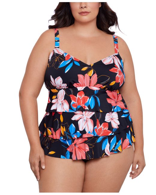Swim Solutions Plus Tiered Print One Piece Created for