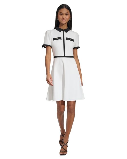 Karl Lagerfeld Collared Scuba Crepe A-Line Dress