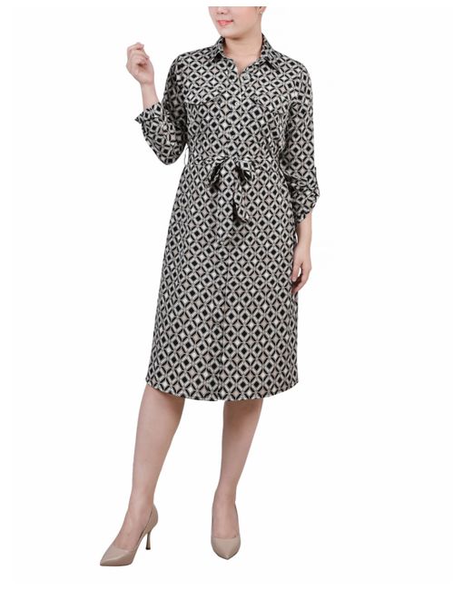 Ny Collection 3/4 Sleeve Roll Tab Shirtdress with Belt