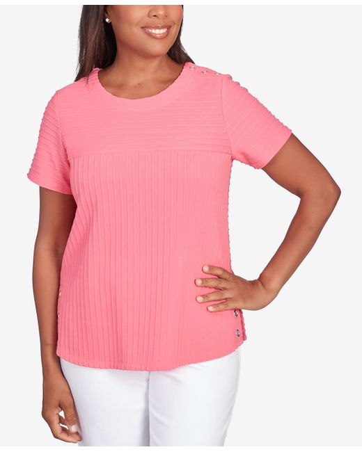 Alfred Dunner Classic Brights Solid Texture Split Shirttail T-shirt