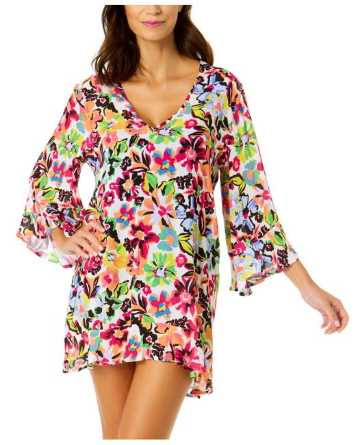 Anne Cole Floral Flounce Cover-Up Tunic