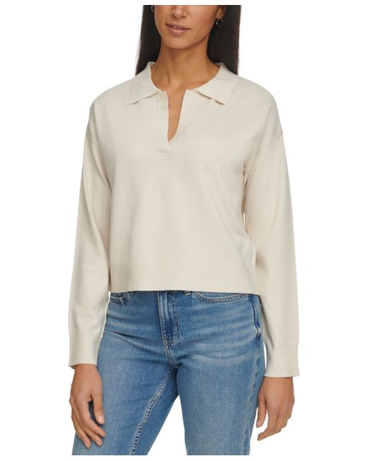 Calvin Klein Jeans Petite Long-Sleeve Polo Shirt