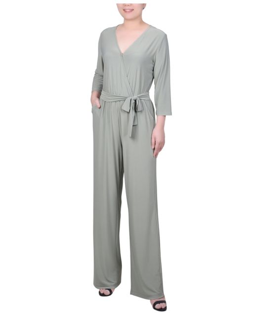 Ny Collection Petite 3/4 Sleeve Printed Belted Jumpsuit