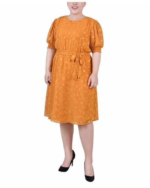 Ny Collection Plus Elbow Sleeve Swiss Dot Dress