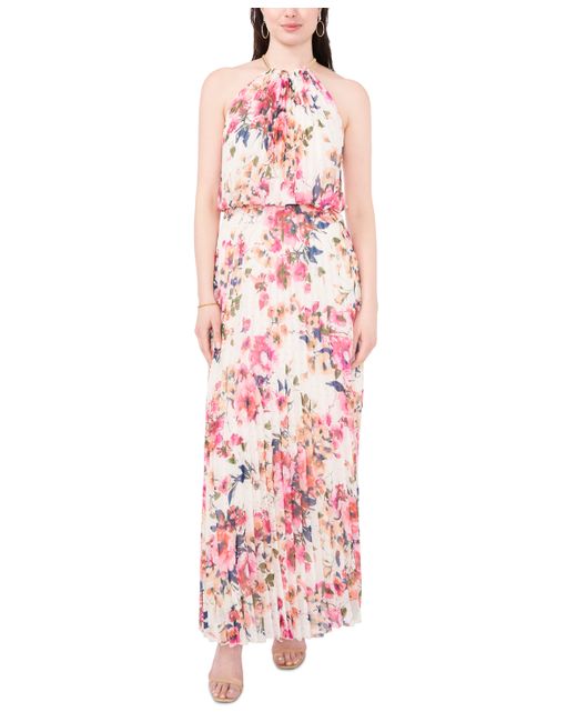 Msk Floral Print Pleated Dress Pink/Peach