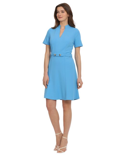 Maggy London Belted Short-Sleeve Fit Flare Dress