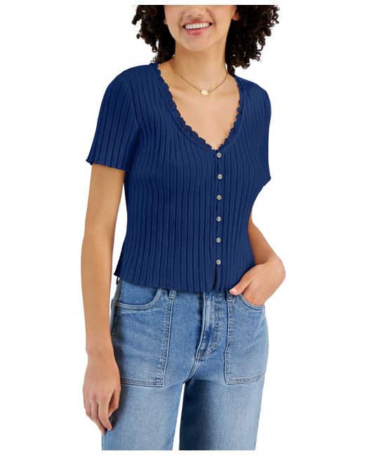 And Now This Lace-Trim Short-Sleeve Rib-Knit Top Created for Macy