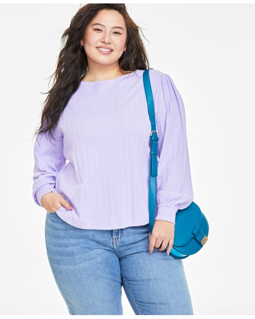 On 34th Plus Pointelle-Rib Long-Sleeve Top Created for
