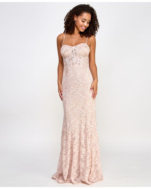 City Studios Juniors Glitter Lace Bustier Gown with Appliques Blush Rosepink