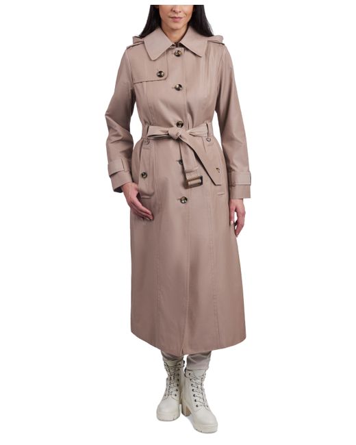 London Fog Single-Breasted Hooded Maxi Trench Coat