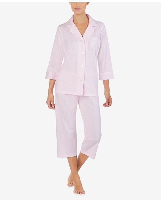 Lauren Ralph Lauren 3/4 Sleeve Classic Notch Collar Capri Pajama Set