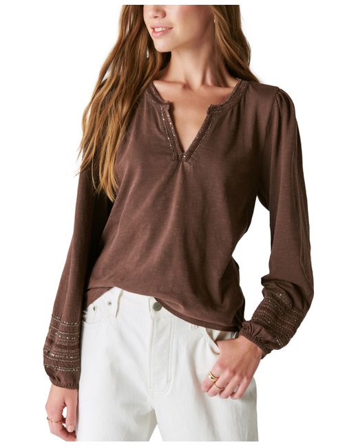 Lucky Brand Long-Sleeve Sequin Trimmed Top