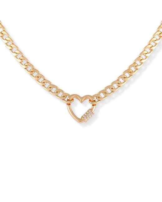 Guess Tone Crystal Heart Charm Necklace 16 2 extender