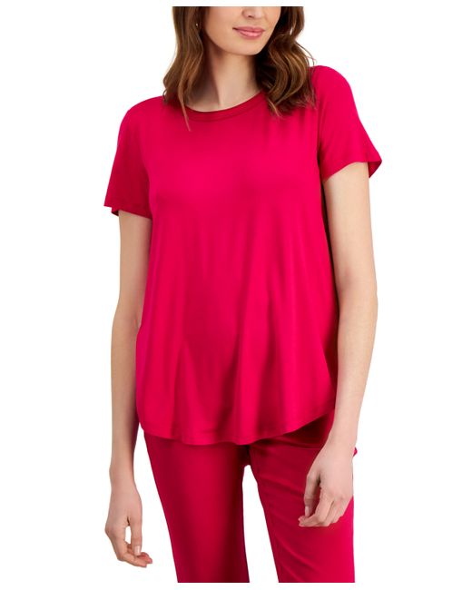 Jm Collection Satin-Trim Knit Short-Sleeve Top Created for