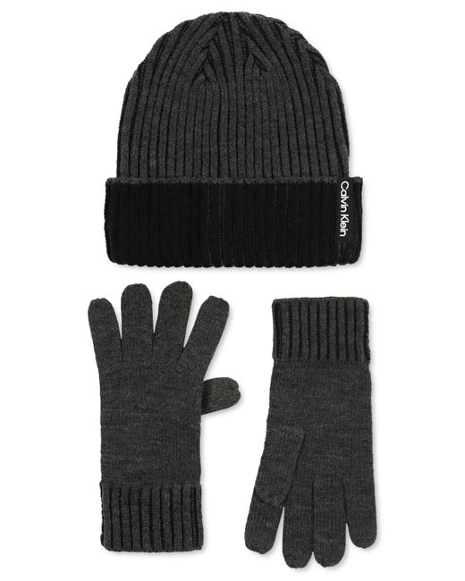 Calvin Klein Double-Wide Ribbed Fishermans Hat Gloves Set