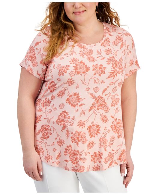 Jm Collection Plus Floral Print Short-Sleeve Top Created for