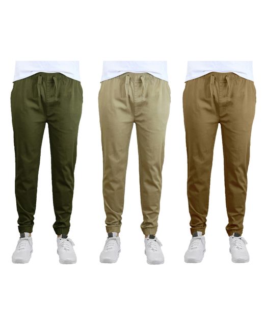 Galaxy By Harvic Slim Fit Basic Stretch Twill Joggers Pack of 3 Khaki and Timber