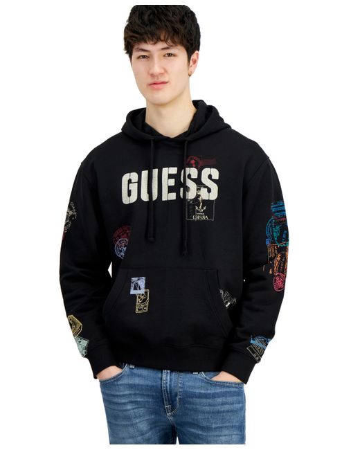 Guess World Stamp Printed Pullover Logo Hoodie