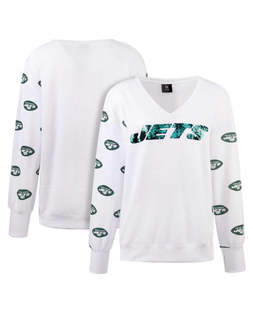 Cuce New York Jets Sequin Fleece V-Neck T-Shirt