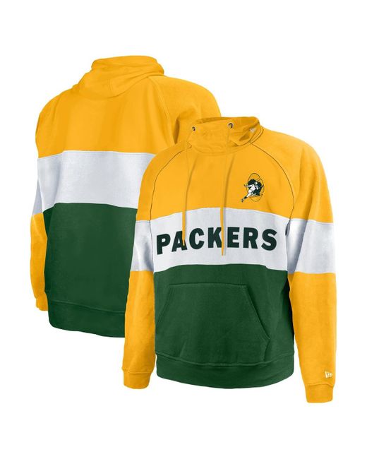 New Era Distressed Bay Packers Big and Tall Throwback Colorblock Pullover Hoodie