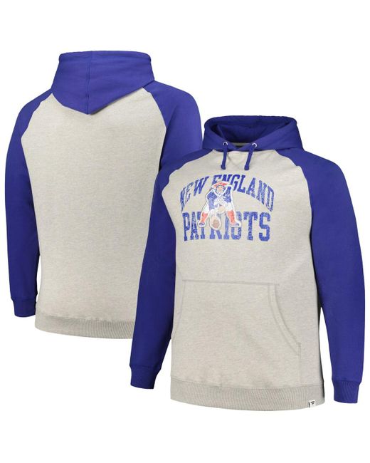 Profile Royal Distressed New England Patriots Big and Tall Favorite Arch Throwback Raglan Pullover Hoodie