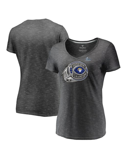 Fanatics Heather Charcoal Los Angeles Rams Super Bowl Lvi Champions Ring Bling V-Neck T-shirt