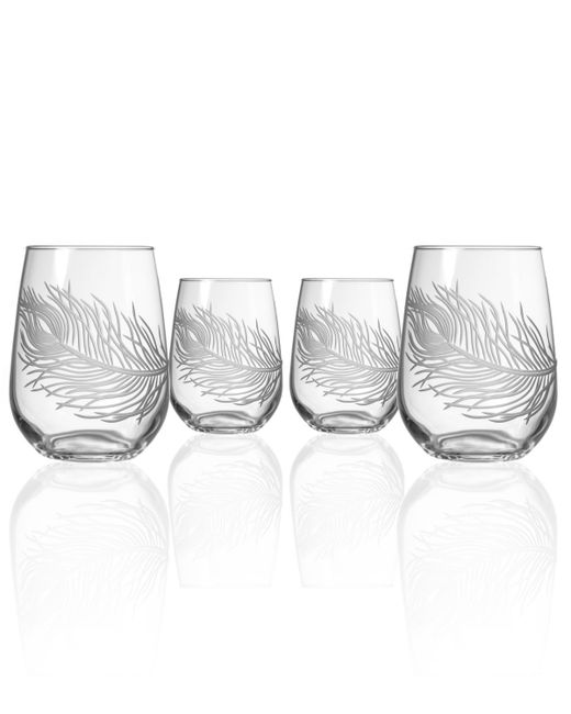 Rolf Glass Peacock Stemless 17Oz Set Of 4 Glasses