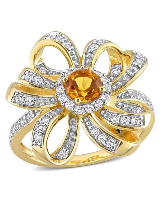 Macy's 18K Gold Plated Sterling or Amethyst and White Topaz Flower Cocktail Ring