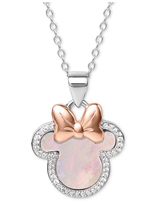 Disney Mother-of-Pearl Cubic Zirconia Minnie Mouse 18 Pendant Necklace 18k Rose Gold-Plate