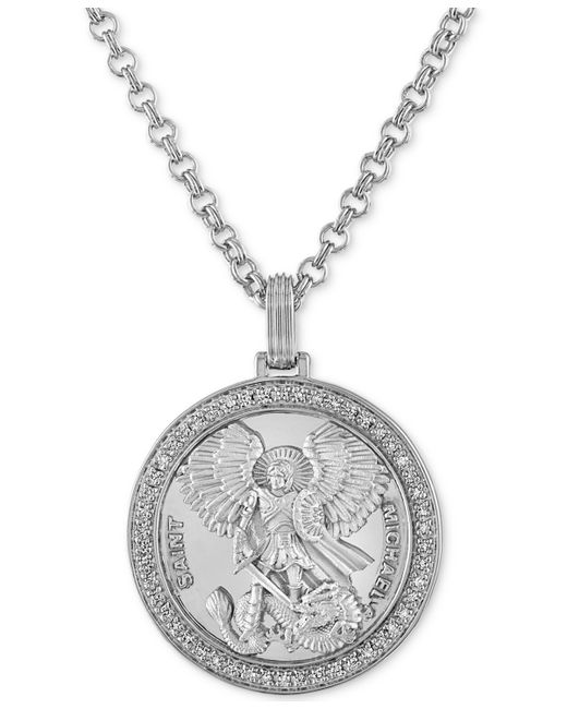 Esquire Men's Jewelry Diamond St. Michael Medallion 22 Pendant Necklace 1/4 ct. t.w. 18k Gold-Plated Sterling Created for Silve