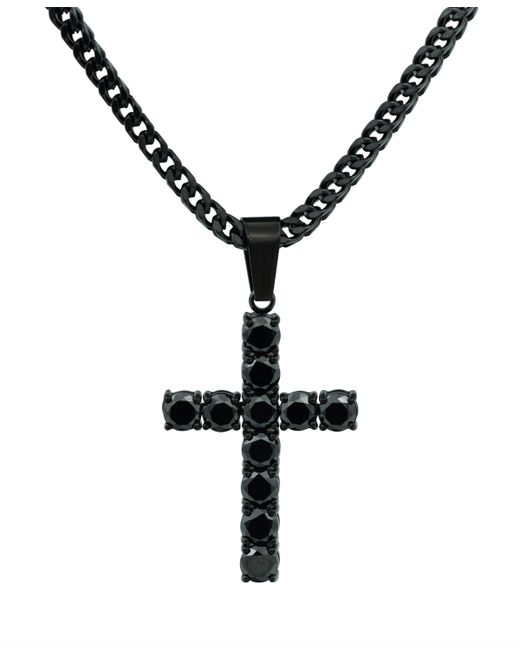 Blackjack Cubic Zirconia Cross 24 Pendant Necklace Ion Plated Stainless Steel